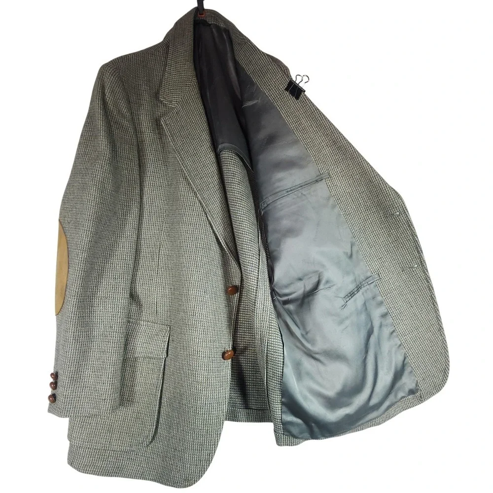 Pendleton Sport Coat Mens 46 Gray Herringbone Wool Tweed Elbow Patch